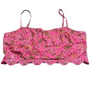Caroline Constas Floral Crop Ruched Scalloped Tank Pink embroidered NWT Medium